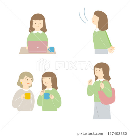 Illustration set of a woman with a calm expression Illustration set of a woman with a calm expression 137402880
