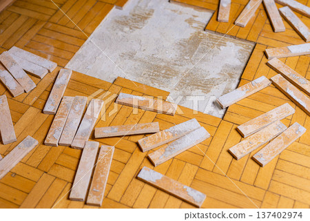 Preparing Old Parquet Flooring for Professional Restoration Preparing Old Parquet Flooring for Professional Restoration 137402974