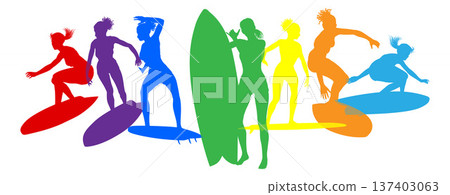 Surfer Surfboard Surfers Women Female Silhouettes Surfer Surfboard Surfers Women Female Silhouettes 137403063