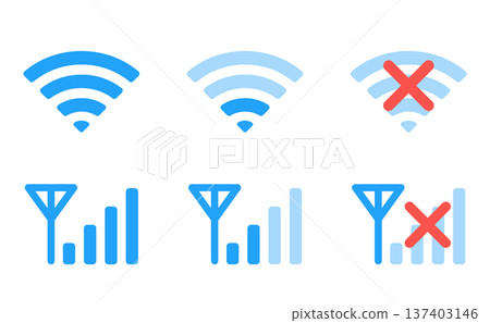 一套簡單的 Wi-Fi 和無線電波標誌圖標 137403146