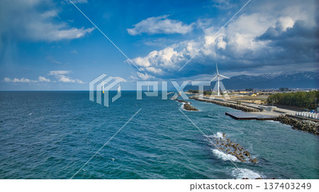 As spring approaches, offshore wind turbines and other facilities along the Toyama Bay coast 137403249