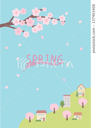 春季背景插圖，春季橫幅，櫻花和城市景觀插圖 137403408