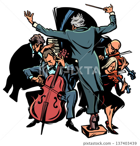 Conductor and orchestra. Promo for the music store. Online music education. 137403439