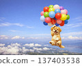 小狗乘著氣球在空中飛翔 137403538