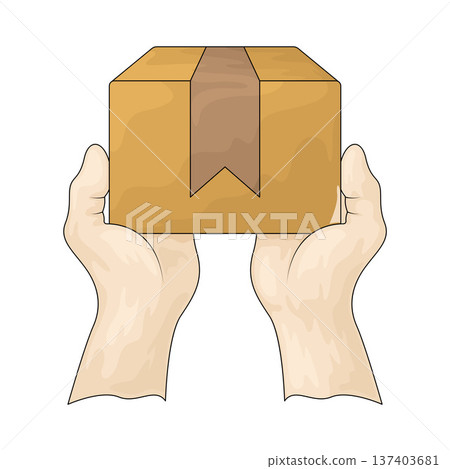 Illustration of hand holding delivery box Illustration of hand holding delivery box 137403681