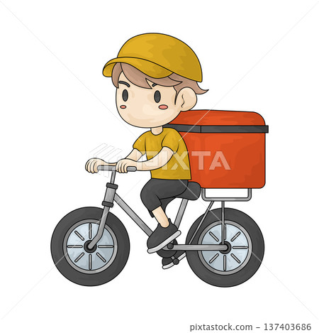 Illustration of delivery man riding bicycle Illustration of delivery man riding bicycle 137403686