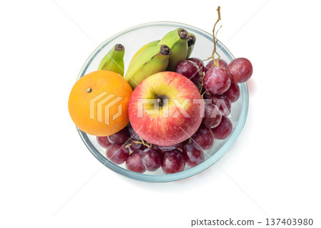 Vibrant Mixed Fruits in Glass Bowl Isolated on White Background 137403980