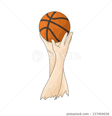 Illustration of hand holding basketball ball Illustration of hand holding basketball ball 137404036