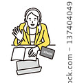 Simple illustration of a female instructor giving an online English conversation lesson. Image of English learning. Vector illustration 137404049