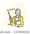 Simple illustration of a female instructor explaining an English conversation lesson. Image of English learning. Vector illustration 137404050
