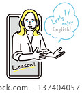 Simple illustration of an online English teacher giving English conversation lessons on a smartphone 137404057