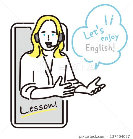 Simple illustration of an online English teacher giving English conversation lessons on a smartphone Simple illustration of an online English teacher giving English conversation lessons on a smartphone 137404057