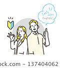 Simple illustration of a male and female instructor guiding an English conversation lesson for beginners. Vector illustration 137404062