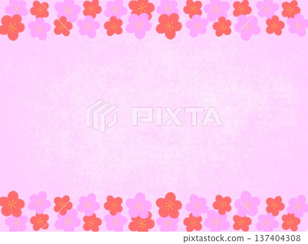 Background material illustration with red and pink plum blossoms on a peach background 137404308