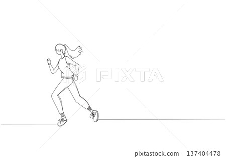 Continuous One Line Drawing of a Woman Running eps10 Continuous One Line Drawing of a Woman Running eps10 137404478
