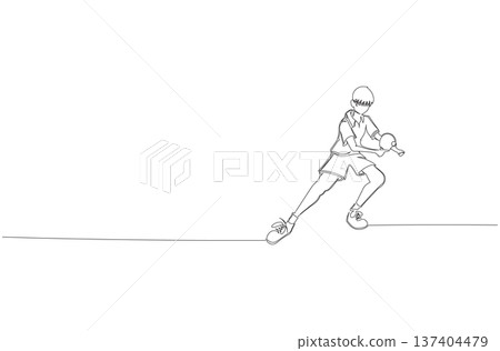Continuous One Line Drawing of a Person Playing Table Tennis eps10 Continuous One Line Drawing of a Person Playing Table Tennis eps10 137404479