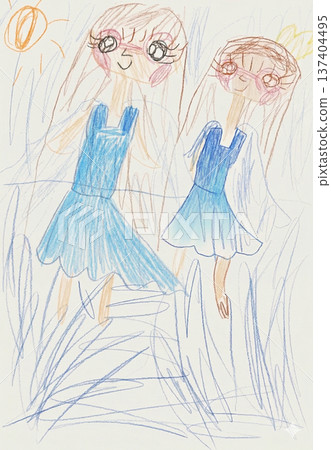 Girls swimming drawn by kindergarteners 137404495