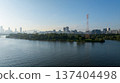 Aerial cinematic sunrise over Seonyudo Park and Hangang River with Yeouido skyline, Seoul. 137404498