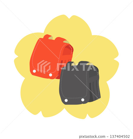 Illustration of a red and black school bag and yellow cherry blossoms 137404502