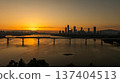 Aerial cinematic sunrise over Seonyudo Park and Hangang River with Yeouido skyline, Seoul. 137404513