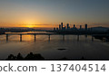 Aerial cinematic sunrise over Seonyudo Park and Hangang River with Yeouido skyline, Seoul. 137404514