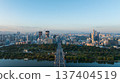 Aerial cinematic sunrise over Seonyudo Park and Hangang River with Yeouido skyline, Seoul. 137404519