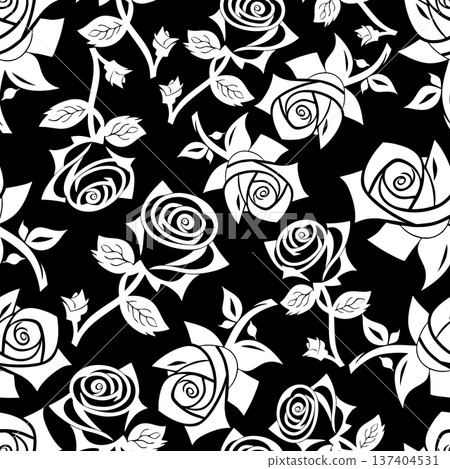 seamless floral pattern white roses on a black background, texture, design seamless floral pattern white roses on a black background, texture, design 137404531