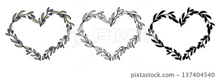 Olive branch heart frame set for card or invite Olive branch heart frame set for card or invite 137404540