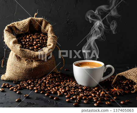 A calm morning space, coffee beans and cafe time nestled in the space A calm morning space, coffee beans and cafe time nestled in the space 137405063