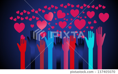 Diverse hands reaching for hearts, symbolizing love and community support Diverse hands reaching for hearts, symbolizing love and community support 137405070