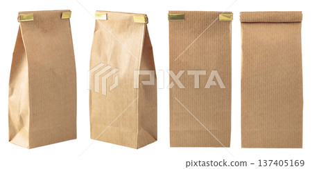 Set of tall brown paper bags isolated on a white background. 137405169