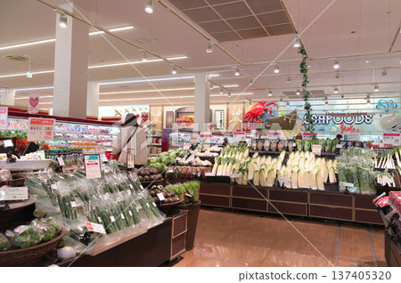 February: A housewife shopping at the vegetable section 137405320