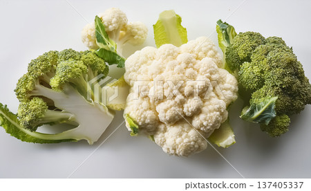切好的花椰菜 | 白色背景上的蔬菜食物圖片 137405337