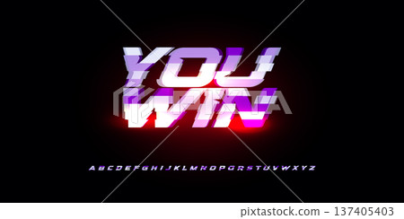 Neon Glitch Futuristic Typography Gaming Victory Esports Digital Alphabet Font Gradient Vibrant Glow Cyberpunk Headline Promo UI Interface Dynamic Bold Night. Vector Illustration Neon Glitch Futuristic Typography Gaming Victory Esports Digital Alphabet Font Gradient Vibrant Glow Cyberpunk Headline Promo UI Interface Dynamic Bold Night. Vector Illustration 137405403