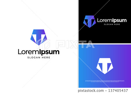 Abstract letter T shield logo design concept Abstract letter T shield logo design concept 137405437