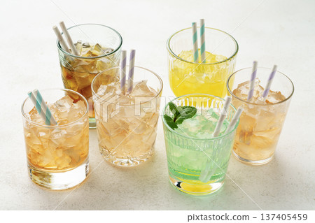 Colorful summer cocktails with ice Colorful summer cocktails with ice 137405459