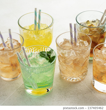 Trendy colorful cocktails with ice Trendy colorful cocktails with ice 137405462
