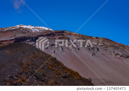 (Shizuoka Prefecture) Mount Fuji's first snowfall: View of the summit from the Hoei Crater (Shizuoka Prefecture) Mount Fuji's first snowfall: View of the summit from the Hoei Crater 137405471