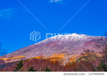 (Shizuoka Prefecture) First snow-capped Mt. Fuji: View of the summit from the Fujinomiya Trailhead fifth station (Shizuoka Prefecture) First snow-capped Mt. Fuji: View of the summit from the Fujinomiya Trailhead fifth station 137406064