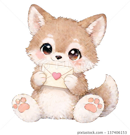 Illustration of a coyote holding a love letter 137406153