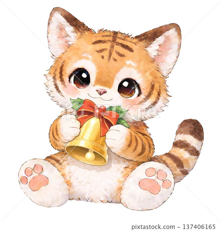 [Christmas] Illustration of a tiger holding a bell 137406165