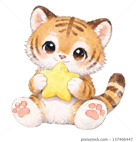 老虎手持星星的插圖 137406447