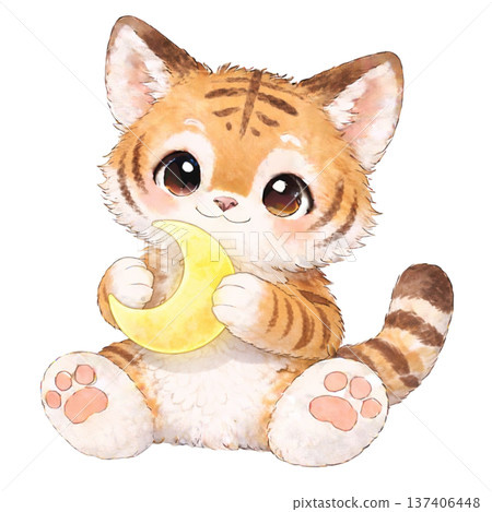 老虎手持新月的插圖 137406448