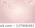 Cherry blossom scene, spring frame with dancing flowers, watercolor style, greige 137406481