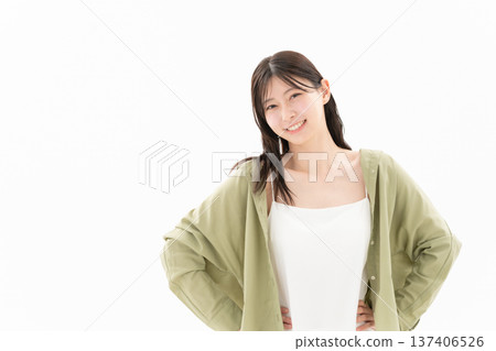 Beauty image of a woman doing skin care on a white background 137406526