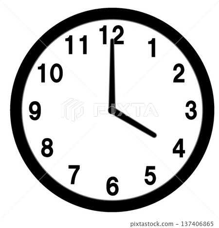 時鐘插圖，顯示4點鐘位置 137406865