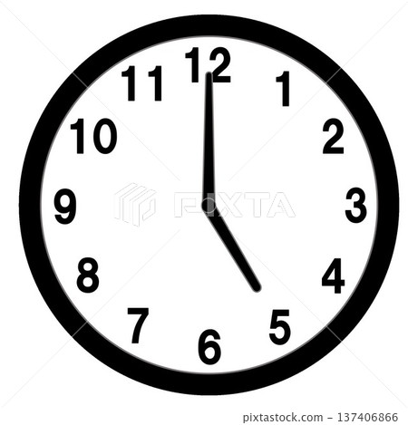 Illustration of a clock showing 5 o'clock Illustration of a clock showing 5 o'clock 137406866