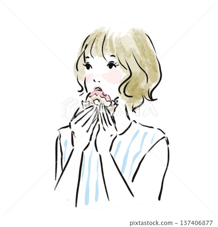 時尚的日本女性正在吃甜甜圈廣告材料 時尚的日本女性正在吃甜甜圈廣告材料 137406877