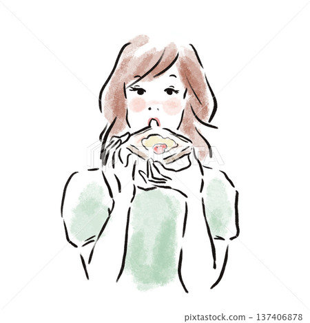 時尚日本女性吃麵包的廣告素材 137406878