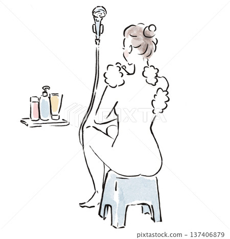 Stylish Japanese woman taking a bath advertising material 137406879